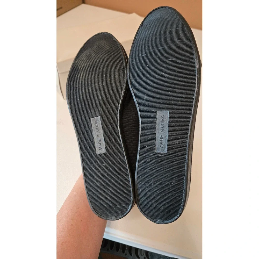 Vintage Scamps Black Canvas Slip On Loafers Flats Embroidered Women 6.5  NEW‎